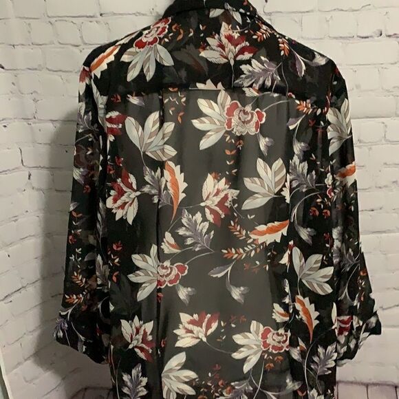Simply Emma - Black Orange White Pattern - Sheer Blouse - 1X - Picture 3 of 4